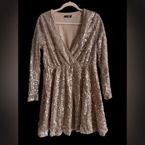 Boohoo Gold Sequin Skater Dress​​​